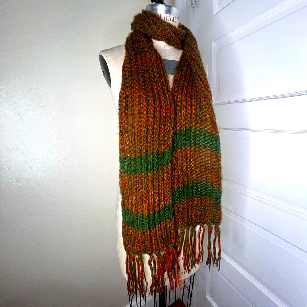 Kmart Sweater Striped 80s 70s Vintage Rust Orange Green Scarf Unisex